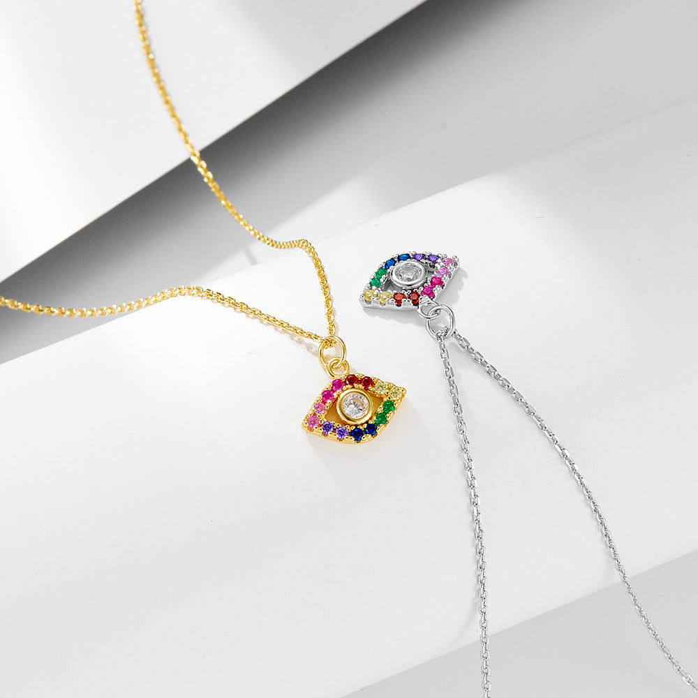 S925 Sterling Silver Classic Wind Color Zircon Eye Necklace Hot-Selling Devil'S Pendant
