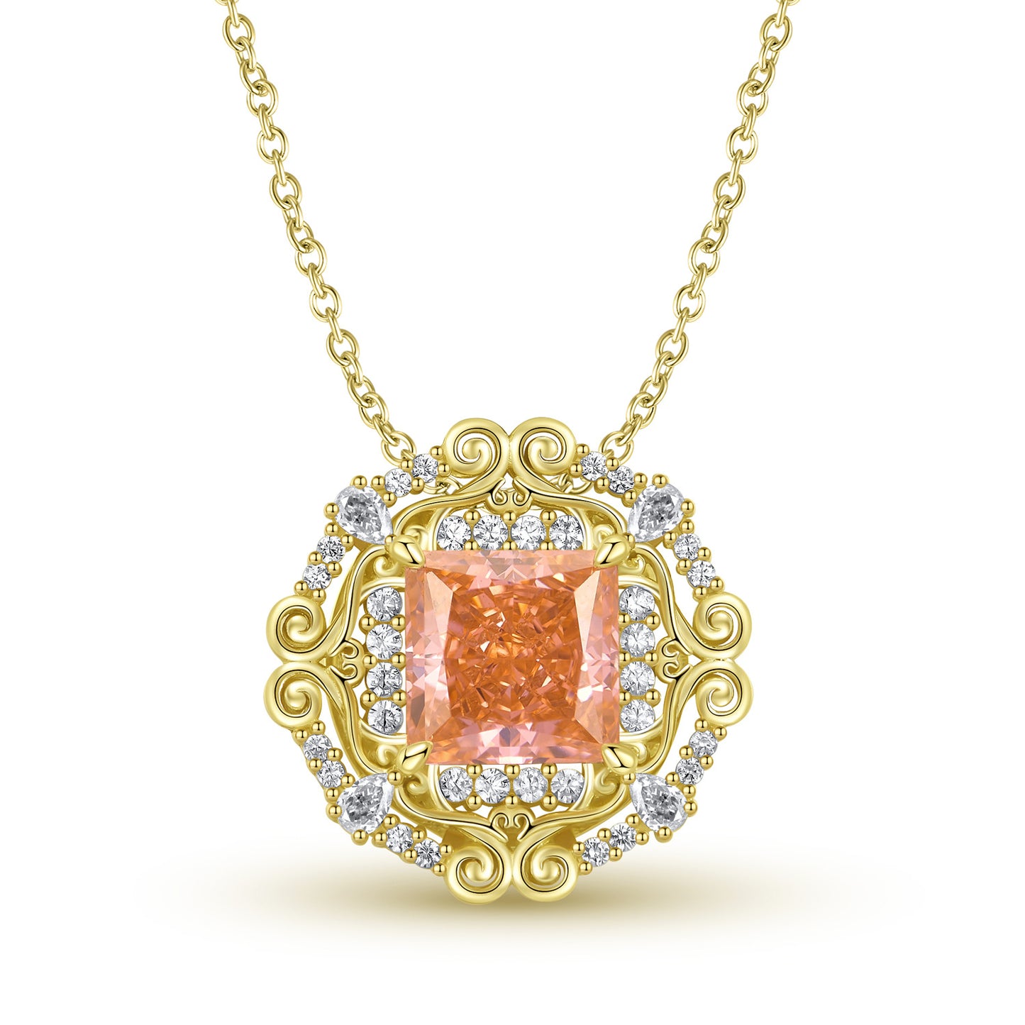 Planderful Everyday Genie Necklace – Original and Creative Retro Style Design Pattern in Sterling Silver and 14k Gold with Orange Zircon