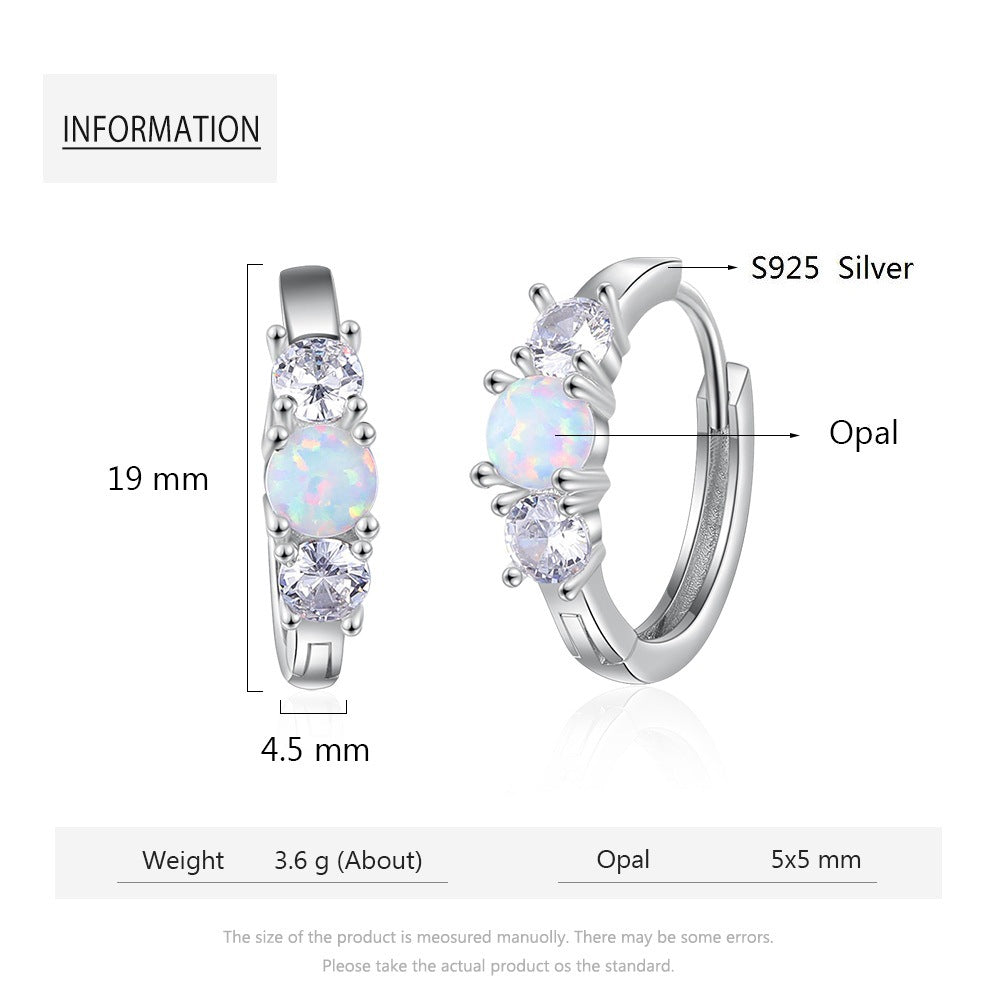 Planderful Jewelry Opal Hoop Earrings In Sterling Silver With Zircon Accents For Everyday Elegance