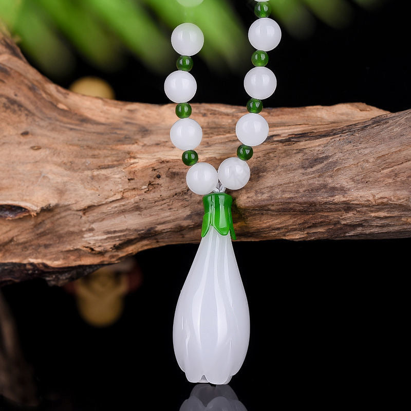 Golden Silk Jade Orchid Necklace