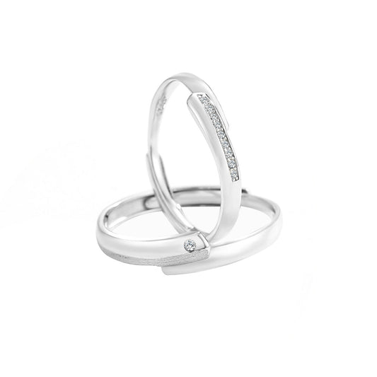 Planderful S925 Sterling Silver Heart Woven Couple Ring Elegant Adjustable Opening For Couples