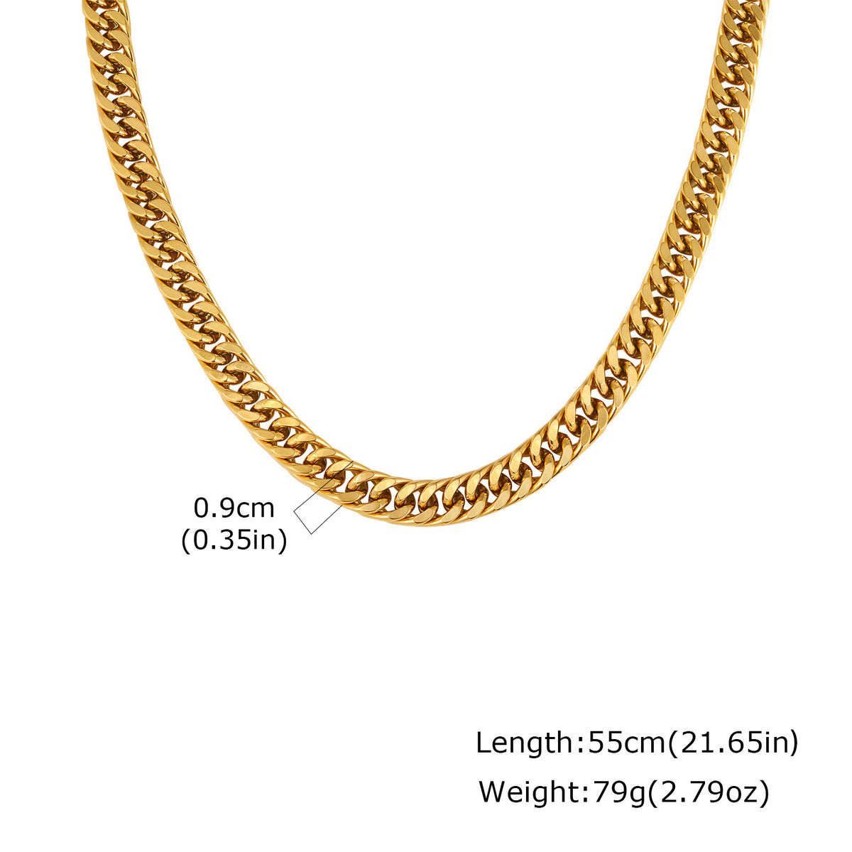 Unisex Stainless Steel Encrypted Four-Sided Grinding Chain Necklace Gold