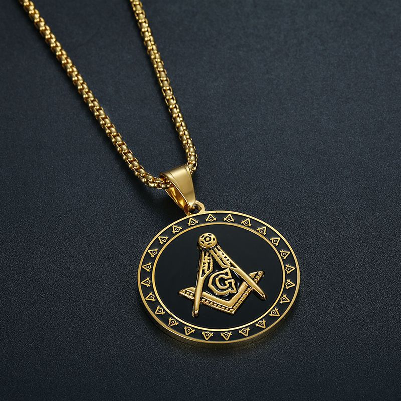 Planderful Everyday Genie Titanium Steel Gold Plated Masonic Pendant Necklace for Hip Hop Fans