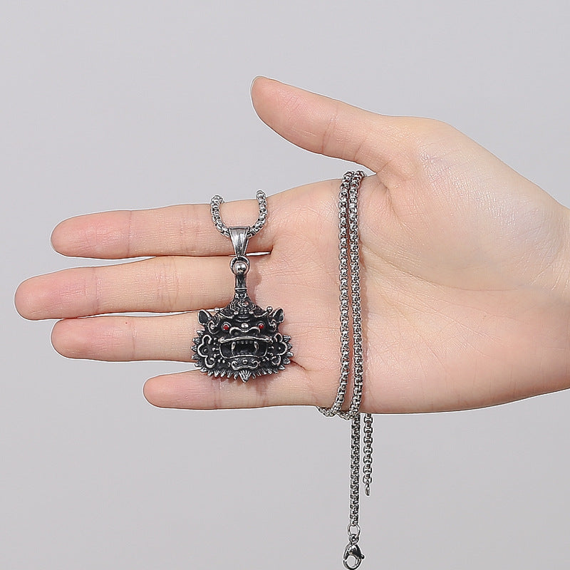 Steel Necklace - Elegant Ethnic Style With Unicorn Tiger Lion Motifs Traditional Culture Planderful