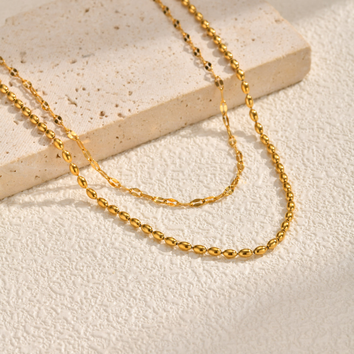 Stainless Steel Lip Chain Olive Bead Chain Double Necklace Collarbone Chain Gold