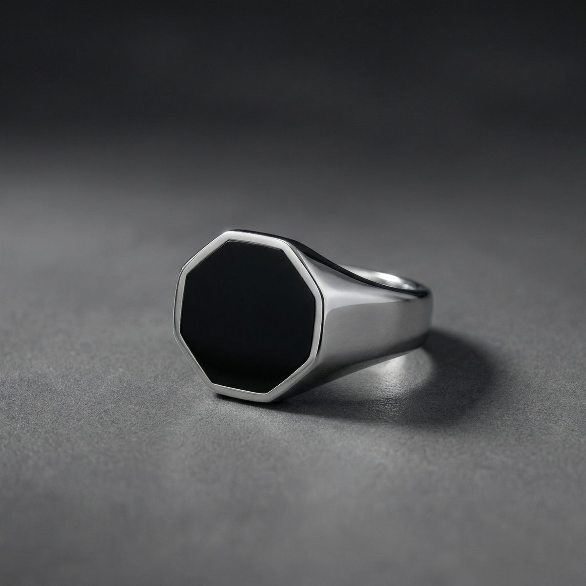 Men's Punk Stainless Steel Hexagonal Drop Vinyl Ring