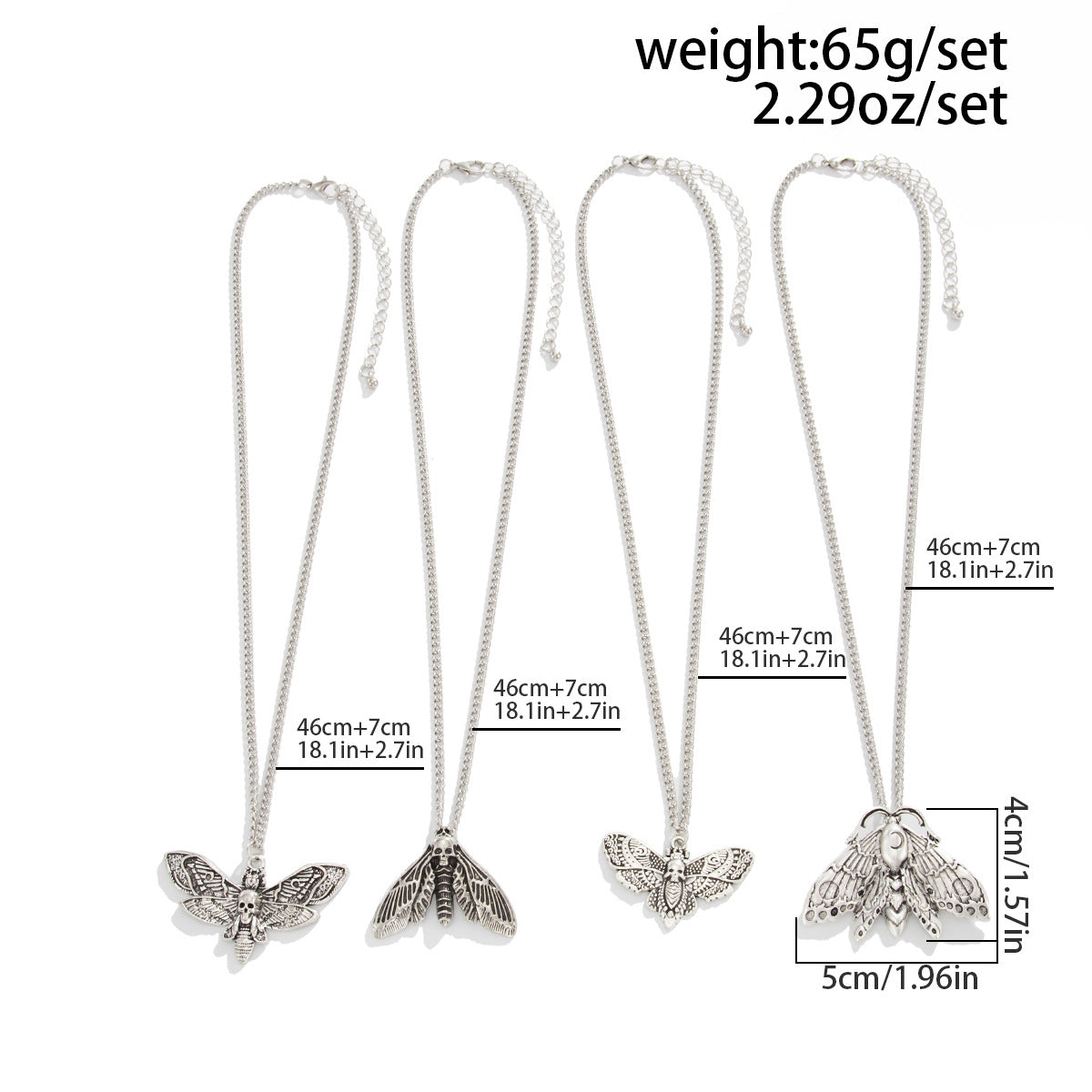Gothic Moth, Bat & Cross Necklace