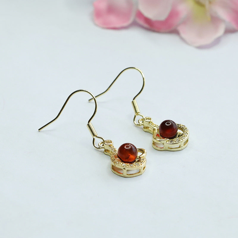 Blood Amber Heart Drop Earrings