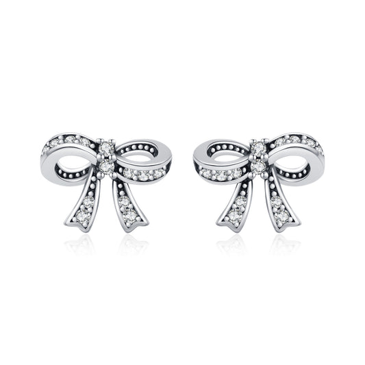 Planderful Everyday Genie Earrings – Exquisite Old Craftsmanship with Shiny Zircon Bow Design