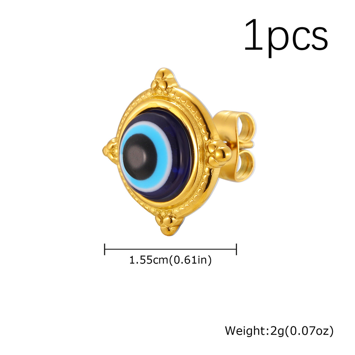 Ornate Blue Evil Eye Stud Earring — Single