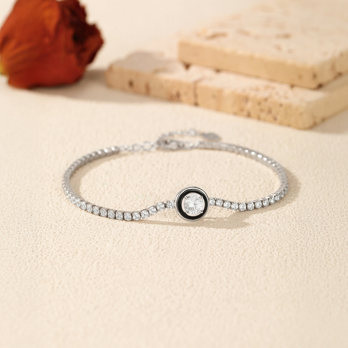 925 Sterling Silver Black Enamel Tennis Zircon Bracelet