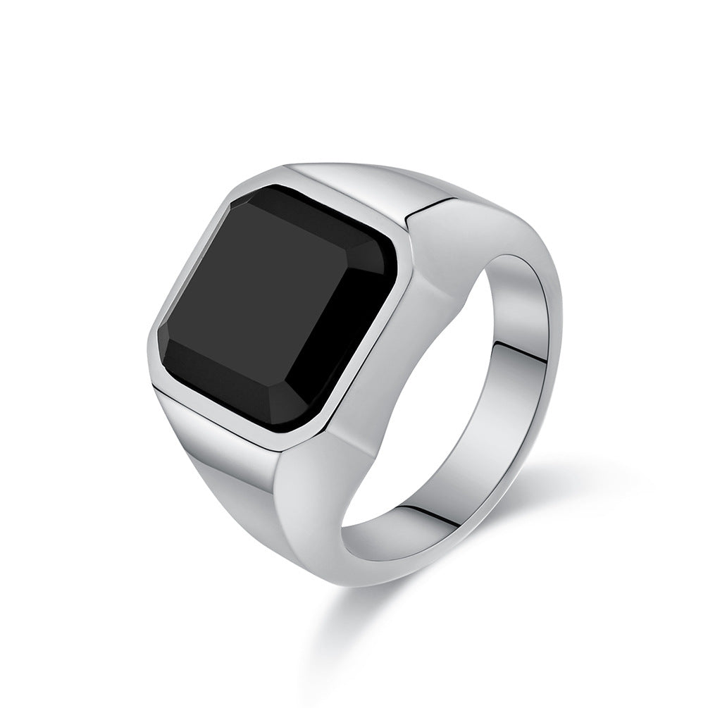 INS Simple Light Luxury Black Agate Titanium Steel Ring for Men