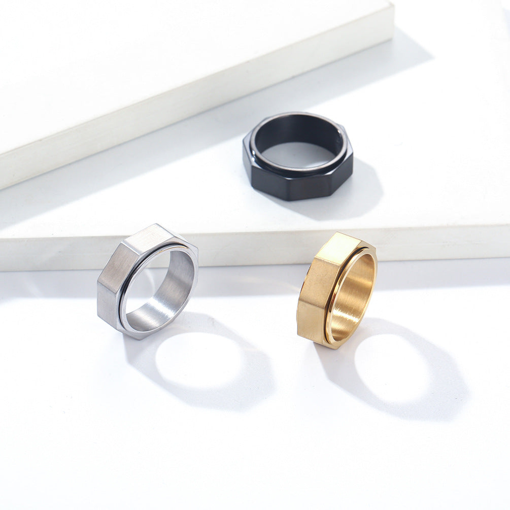 INS Niche Personality Octagonal Nut Titanium Steel Rotating Ring for Men