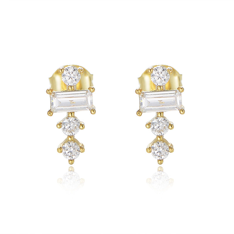 925 Sterling Silver Geometric Square Zircon Stud Earrings Inlaid Zircon