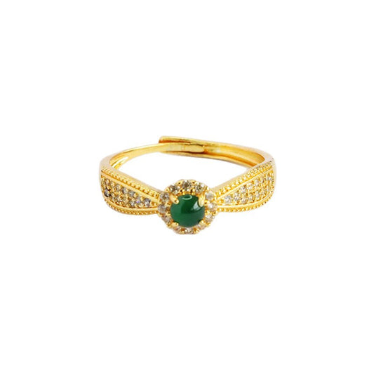 Green Jadeite Gold-Tone Floral Ring