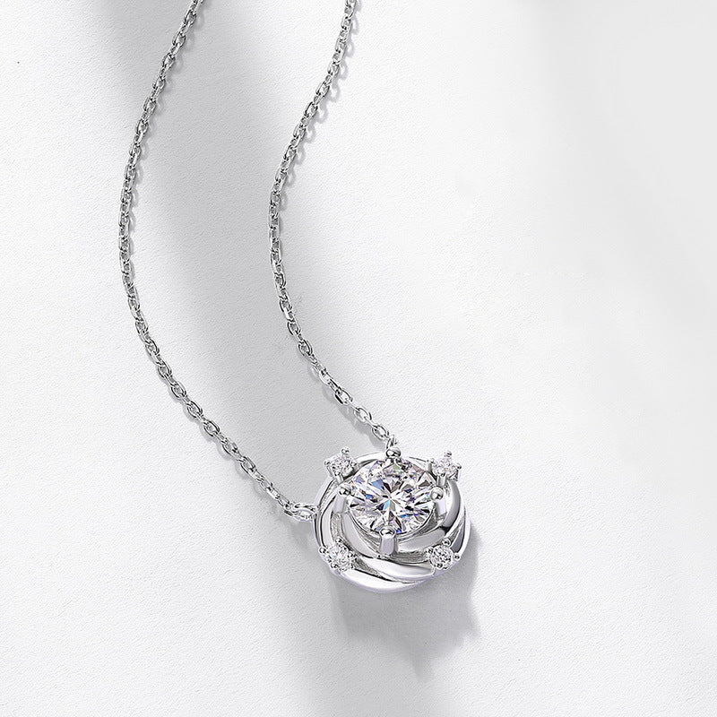 S925 Sterling Silver Moissanite Rose Four-Prong Necklace