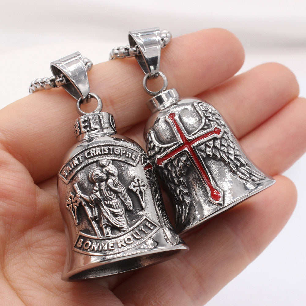 Planderful Vintage Christmas Bell Pendant Nordic Cross Durable Titanium Steel Unisex Jewelry For Trendsetters