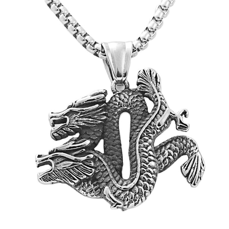 Titanium Steel Chinese Dragon Pendant Necklace for Men - Retro Punk Style
