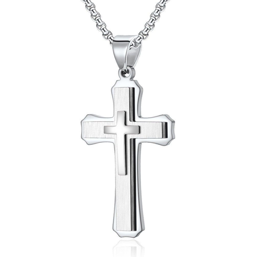 Mens Titanium Steel Cross Pendant Necklace Planderful Everyday Genie Retro Hip Hop Style
