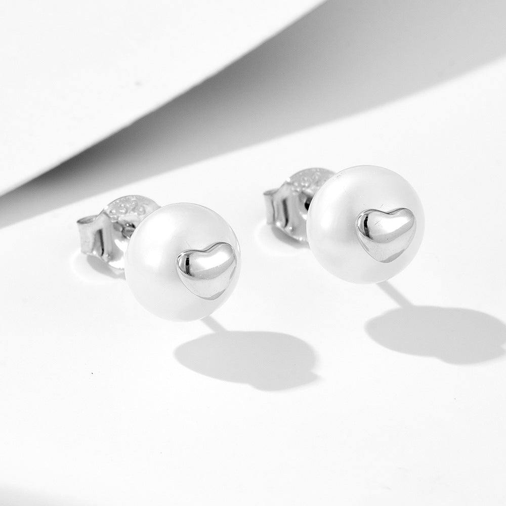 S925 Sterling Silver Xiaoxiangfeng Natural Pearl Stud Earrings French Premium Heart Earrings Ear
