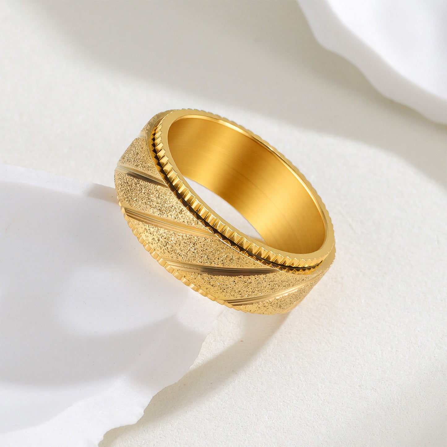 Planderful Titanium Steel Ring Unisex Rotatable Oblique Stripe Matte Finish Everyday Genie Statement