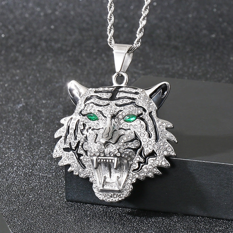 Planderful Hipster Tiger Head Pendant For Men Zircon Inlay