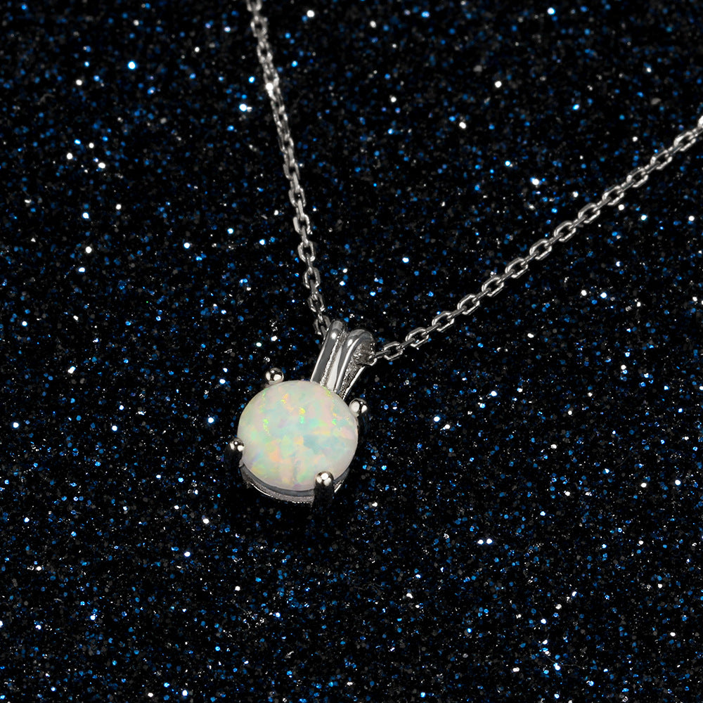 Planderful Jewelry Opal Necklace Sterling Silver Four Claw