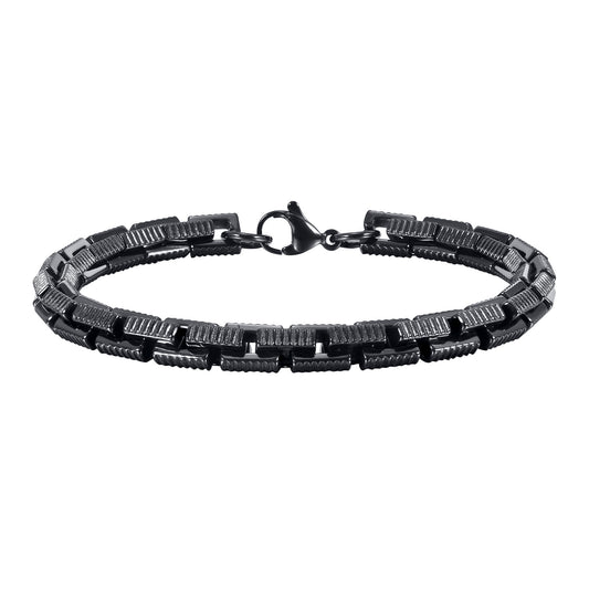 Hip Hop Men's Stainless Steel Embossed Square Handmade Chain Bracelet Black