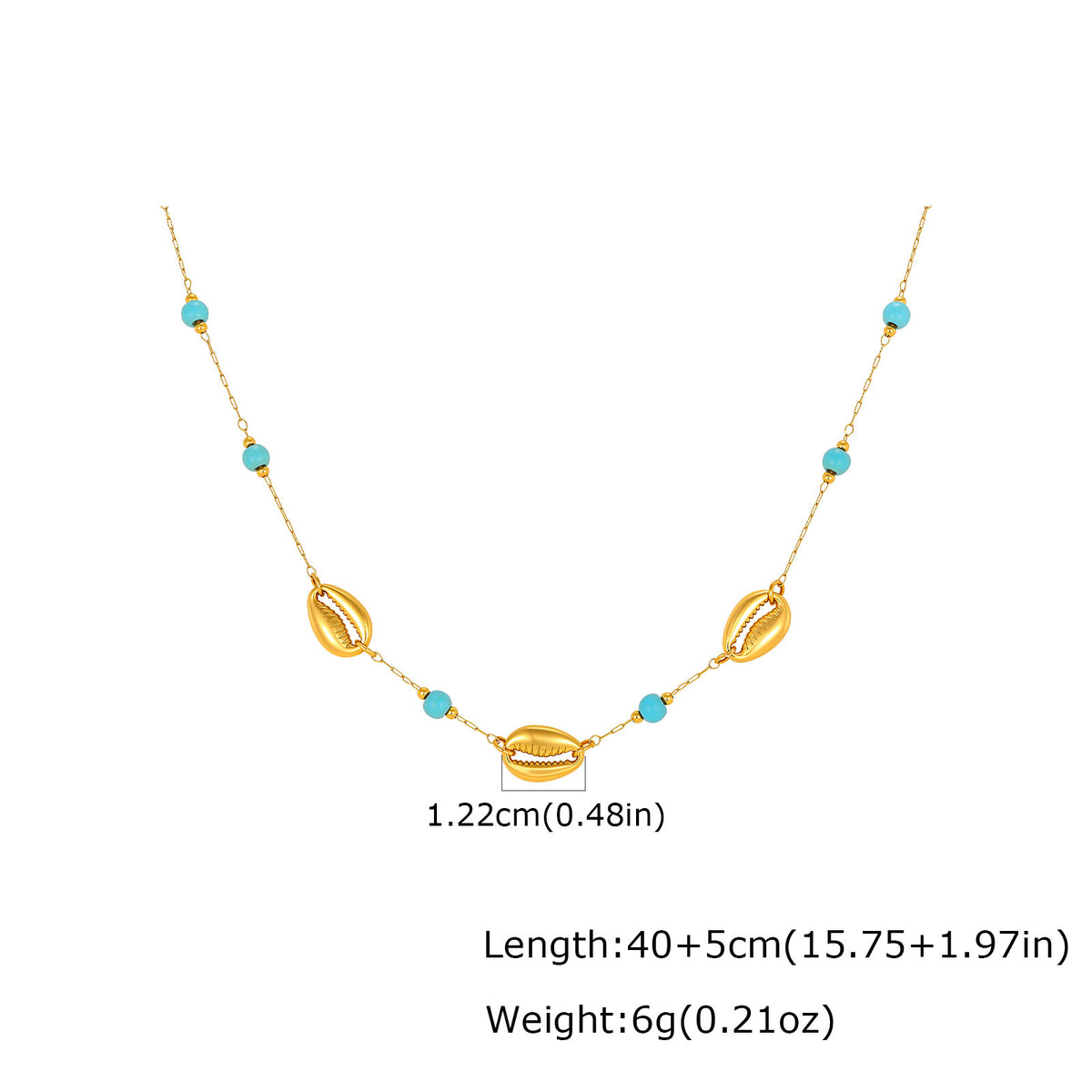 Stainless Steel Shell Turquoise Beads Stacked Women's Neck Chain Necklace