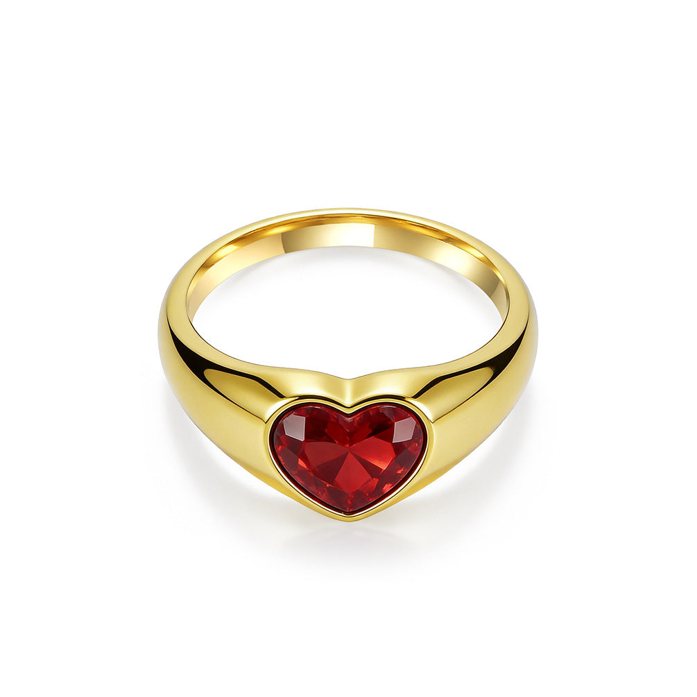 Heart Gold-Plated Stainless Steel Ring Unisex