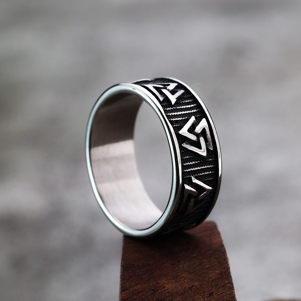 European And American Jewelry Wholesale Men's Titanium Steel Ring Viking Triangle Logo Personalized Ring No Rust No Allergy No Loss