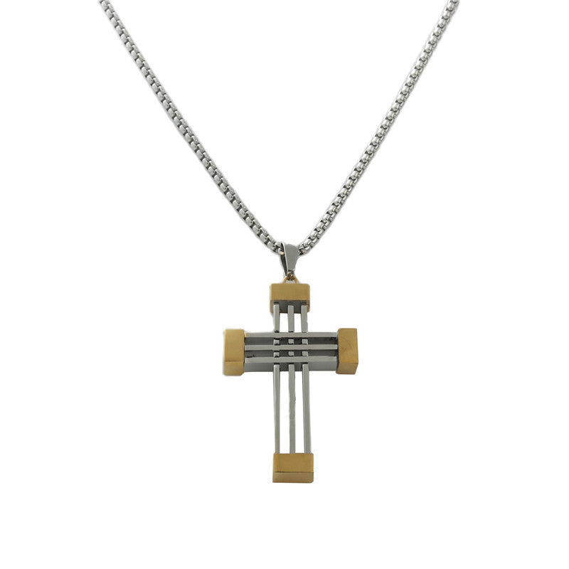 Stylish Titanium Steel Hollow Cross Pendant Necklace for Men - Retro Trendy Design