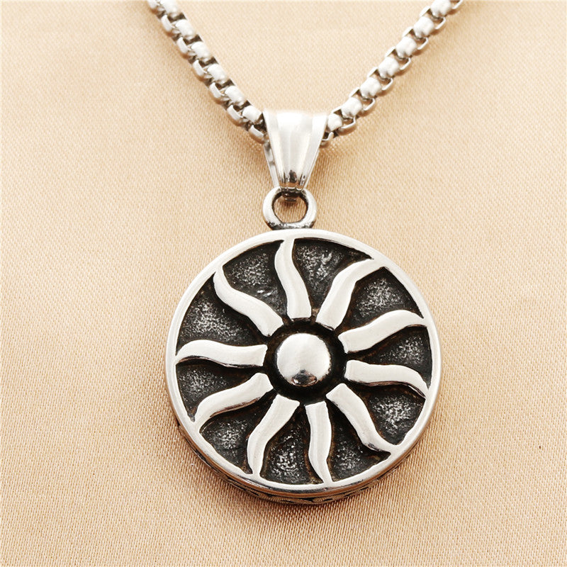 Titanium Steel Sun Flame Round Pendant Necklace for Men - Retro Punk Style