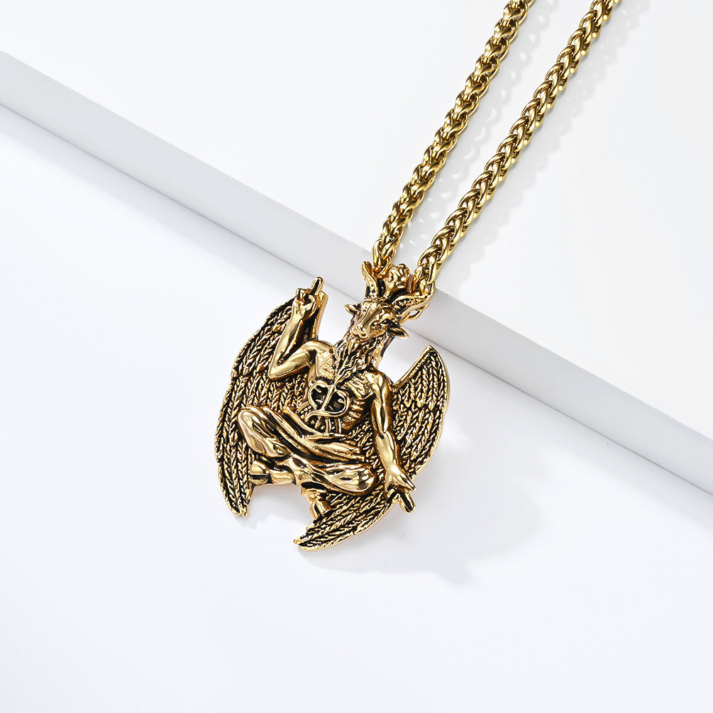 Planderful Everyday Genie Devil Goat Pendant Necklace Titanium Steel For Men And Unisex, Mysterious Retro Protection Charm