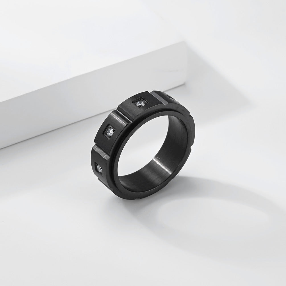 Planderful Titanium Steel Inlaid Zircon Rotating Ring For Men Geometric Matte High End Jewelry