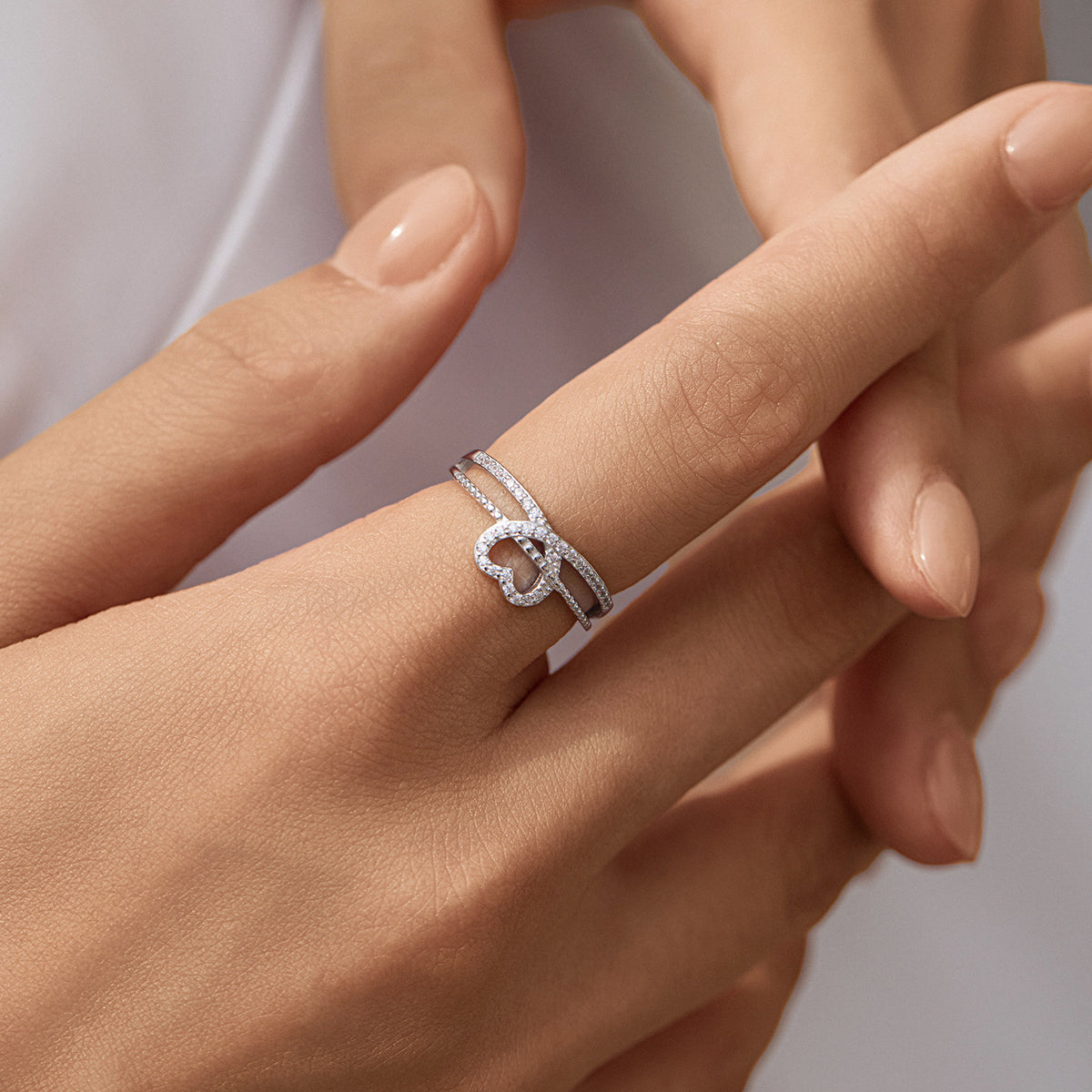925 Sterling Silver Double-Layer Heart Zircon Ring