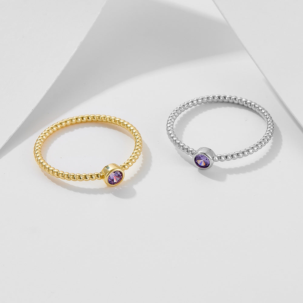 S925 Sterling Silver Amethyst Zircon Ring Index Finger Stacking Tail Ring