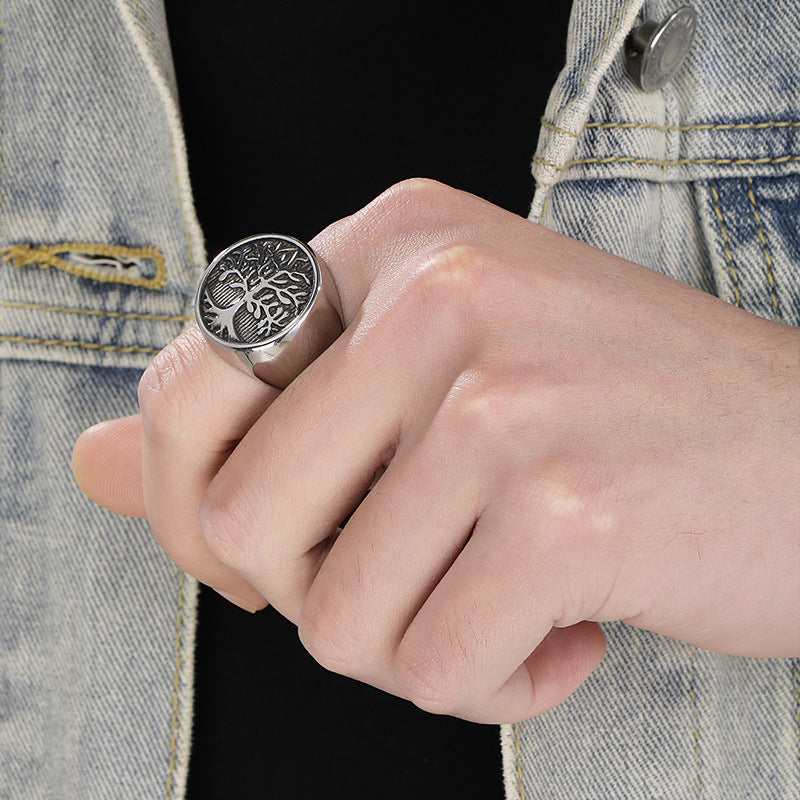Planderful Punk Tree Of Life Ring For Men Gold Plated
