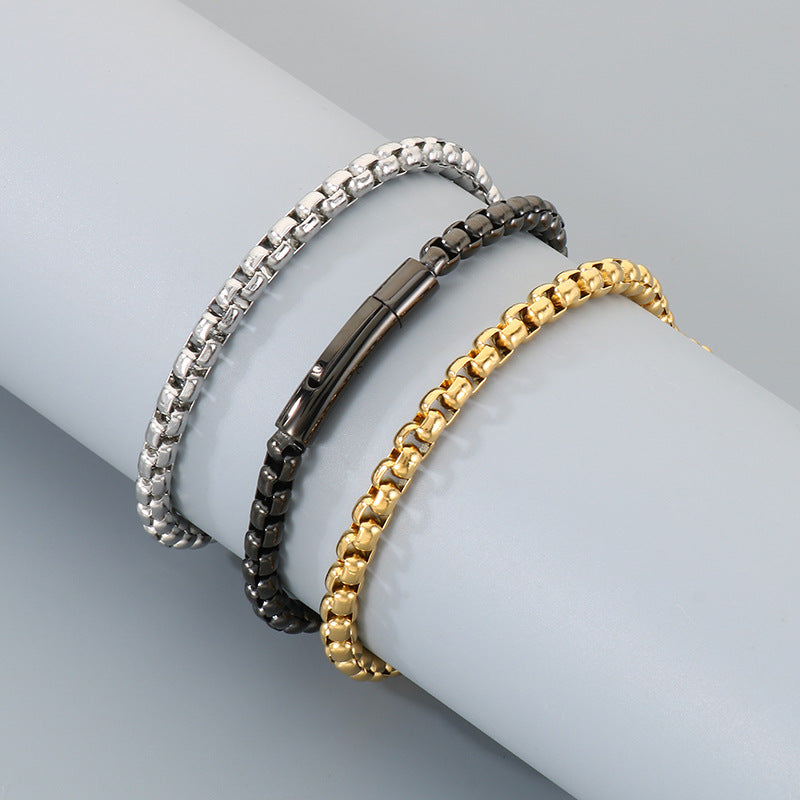Stylish & Lettering Necklace – Hip-Hop Square Pearl Chain Bracelet