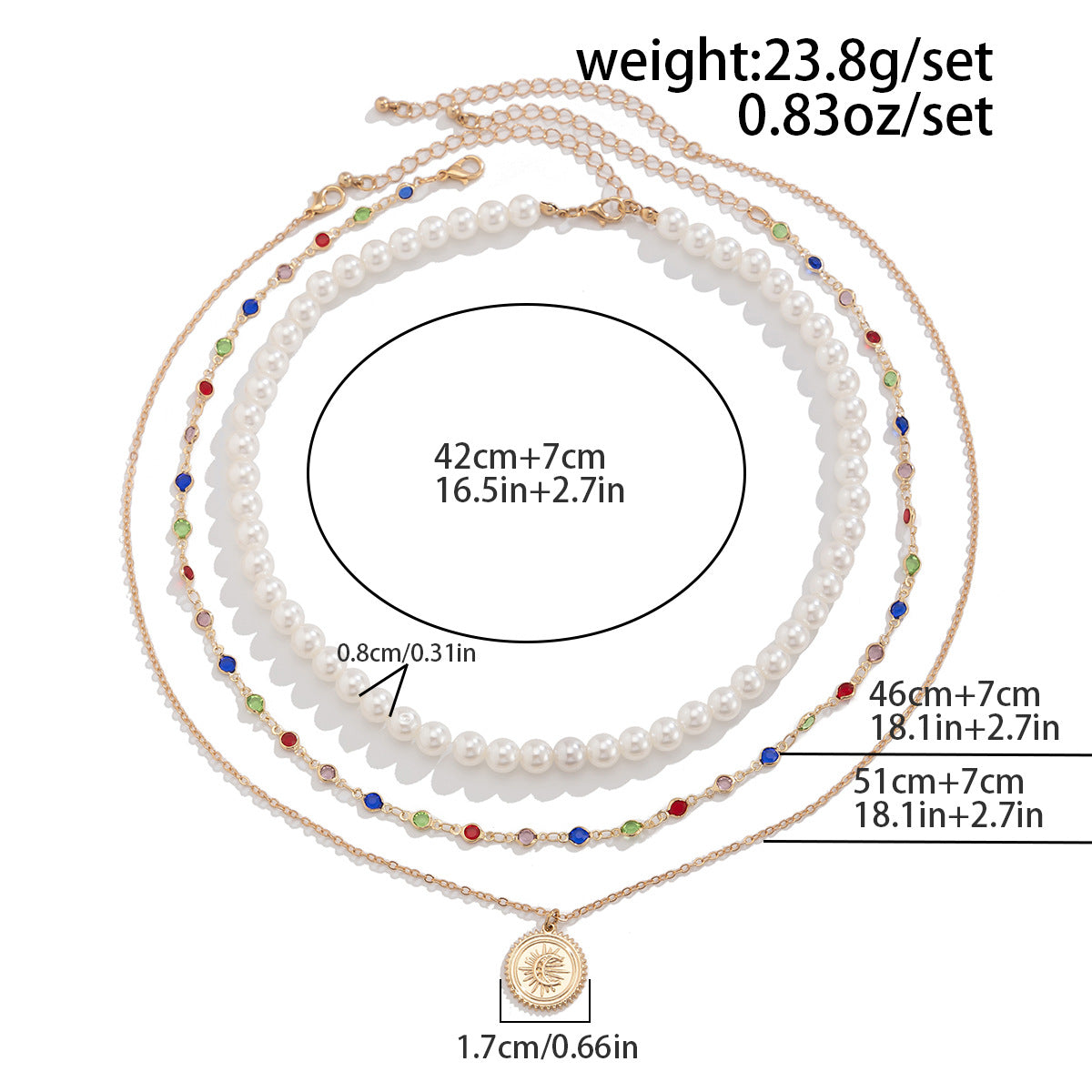 Pearl & Crystal-Style Moon Layered Necklace