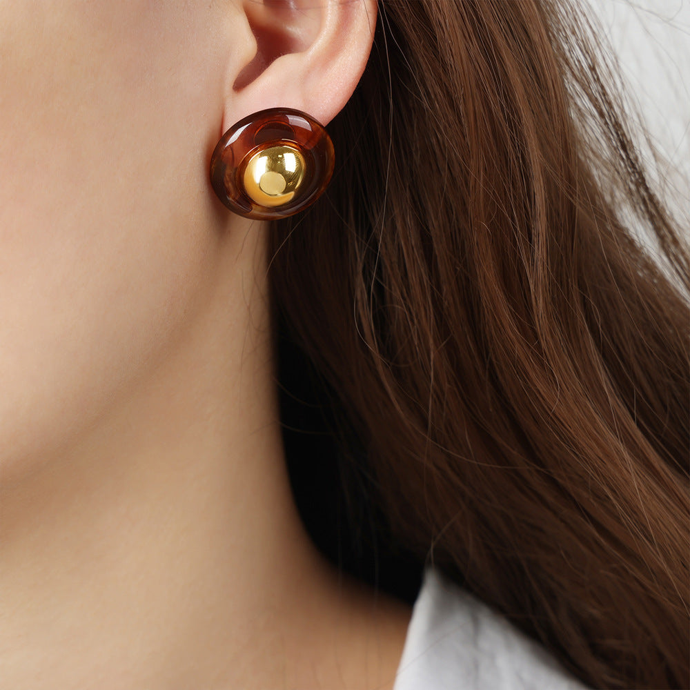 Geometric Retro Court Resin Earrings with Metal Needles