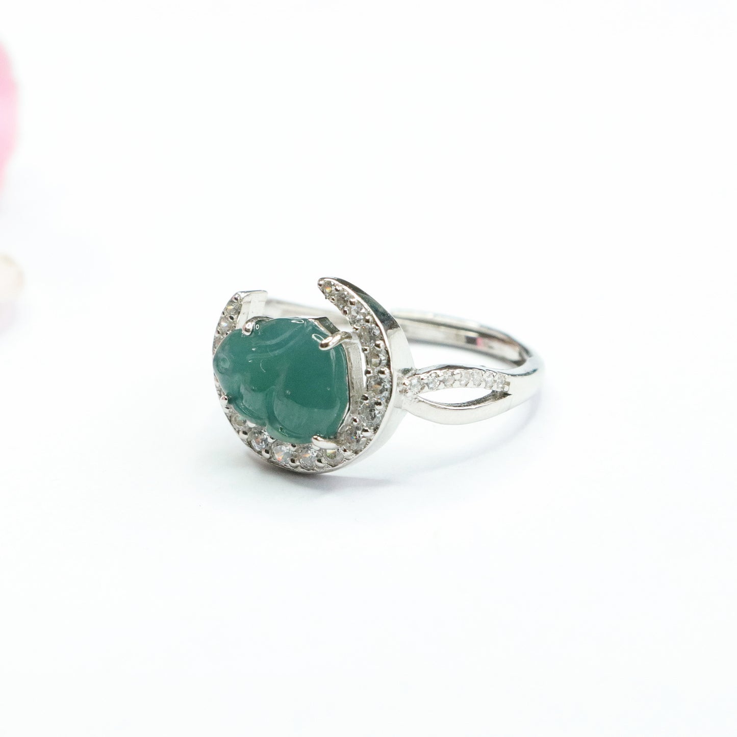 Sterling Silver Adjustable Jade Rabbit Moon Ring