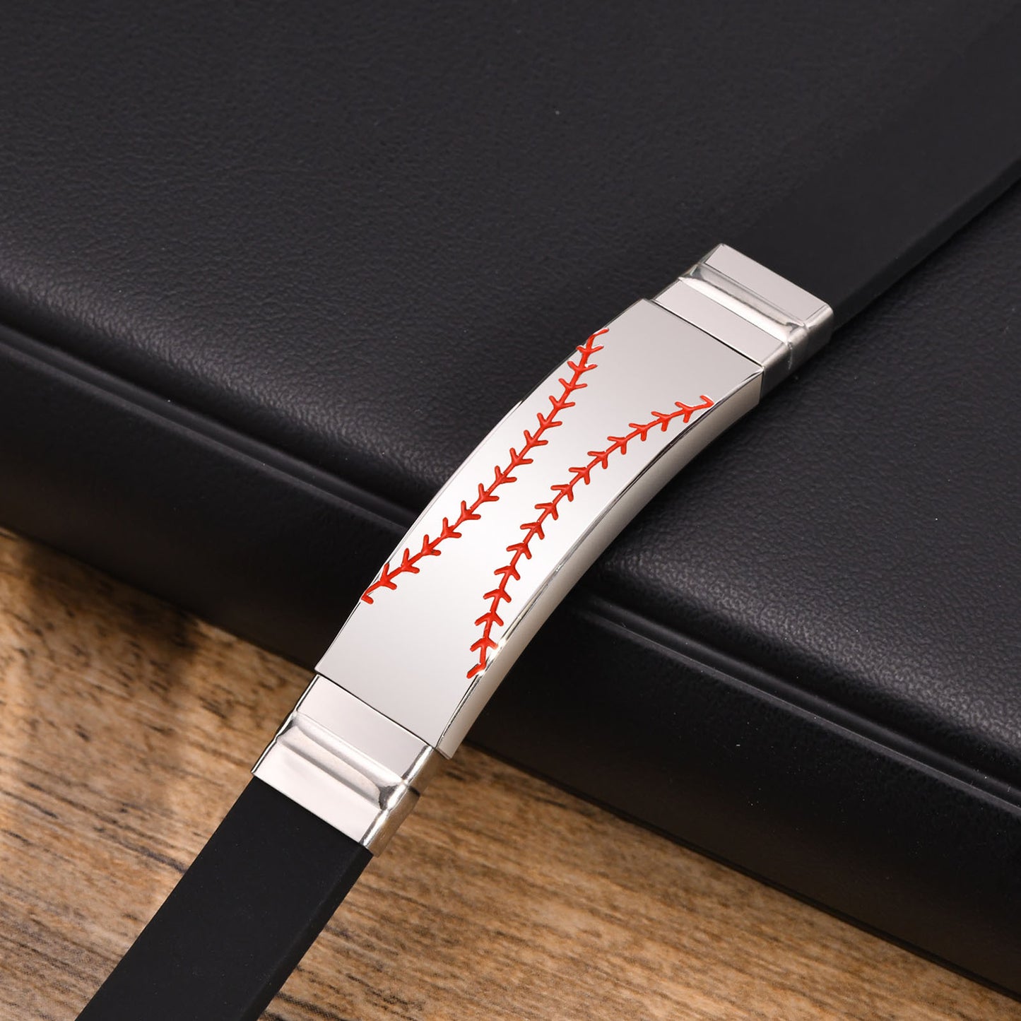 Planderful Stainless Steel Men Bracelet Baseball Pattern