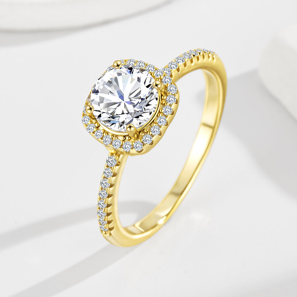 S925 Silver Classic Small Sugar Cube One Carat Simulation Diamond Princess Square Zircon Ring