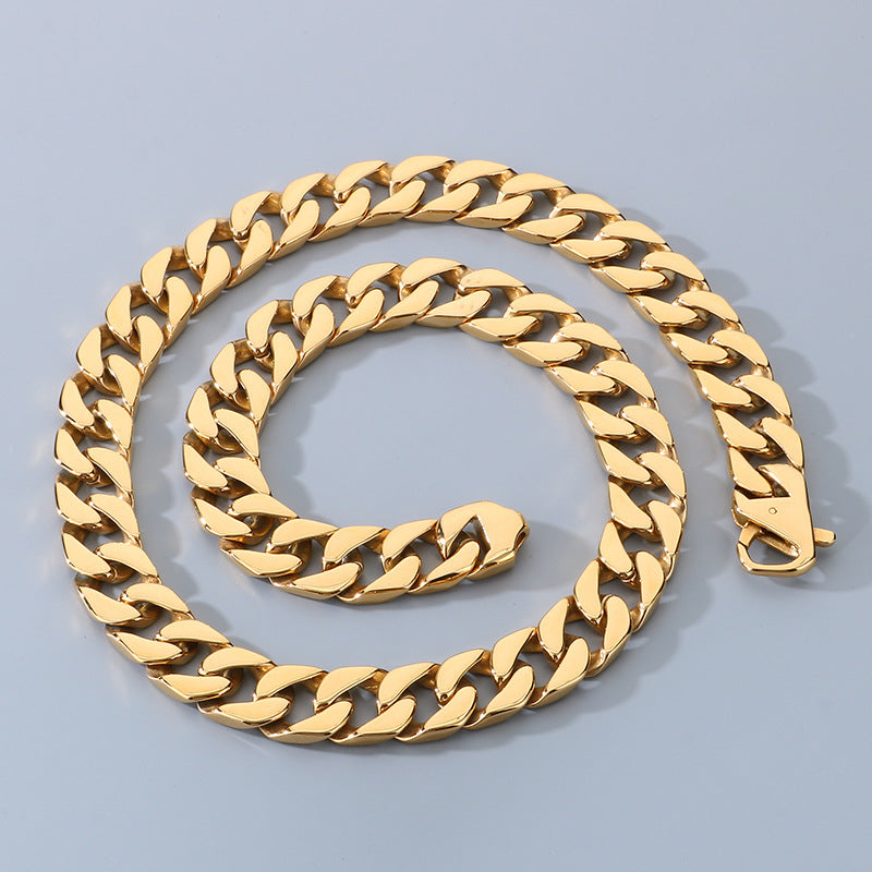 Planderful 15mm Titanium Cuban Chain Necklace For Men