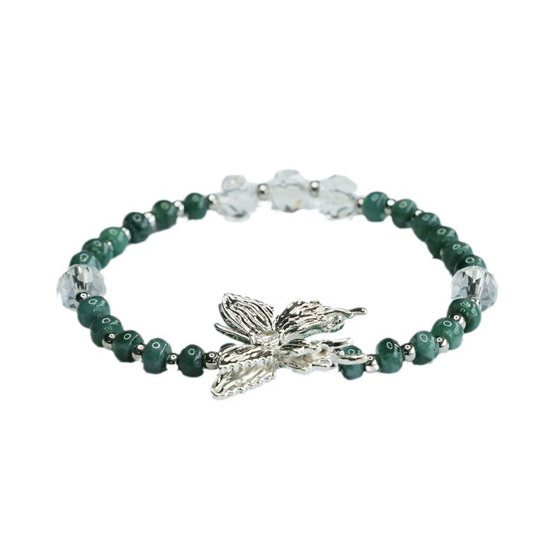 Blue Water Jadeite Butterfly & Abacus Bead Beaded Bracelet