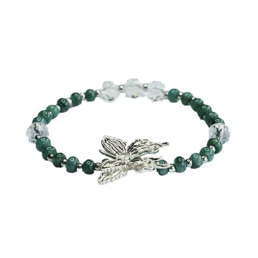 Blue Water Jadeite Butterfly & Abacus Bead Beaded Bracelet