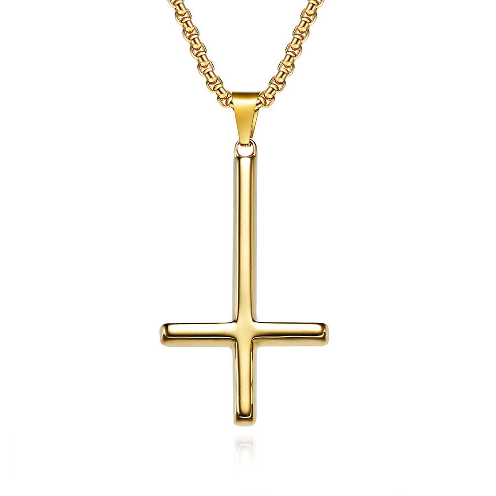 Steel Necklace - Statement Inverted Cross Pendant