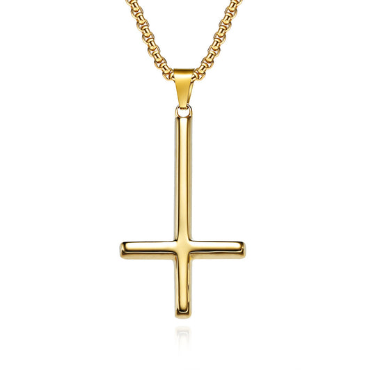 Steel Necklace - Statement Inverted Cross Pendant