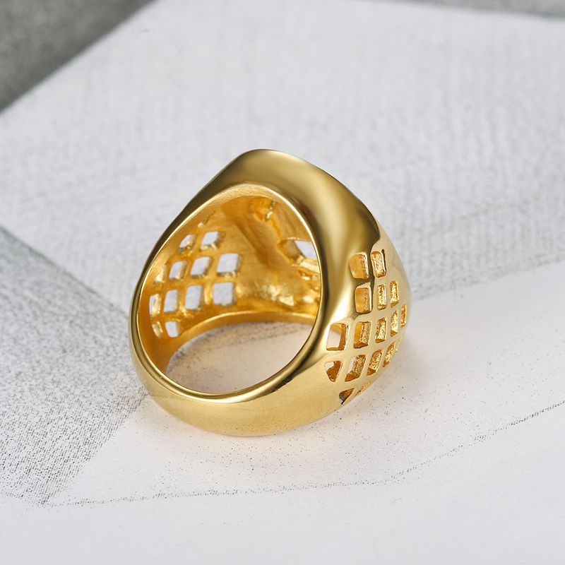 Mens Ring Planderful Titanium Steel Gold Plated Zircon Horse Head Hip Hop Urban Style